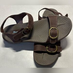 Skechers Brown Sandals with Gold Accents